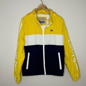 Levi's Mens Womens Windbreaker Nylon Jacket Yellow - Packable Hood Size Small